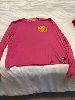Aviator Nation Pink Long-Sleeve Smile Patch Tee